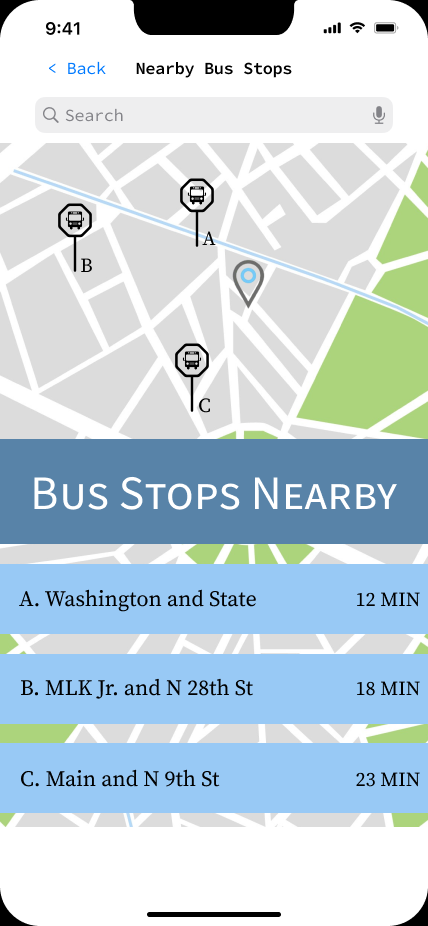 Nearby Bus Stops Page